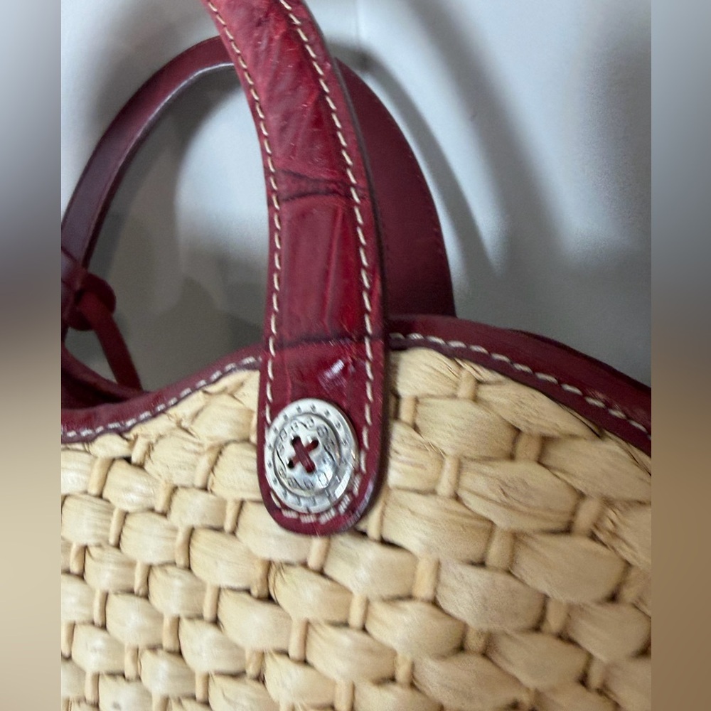 Brighton Beverly Straw Tote Handbag Stylish Woven Tote with Red Leather Accents - Picture 12 of 12